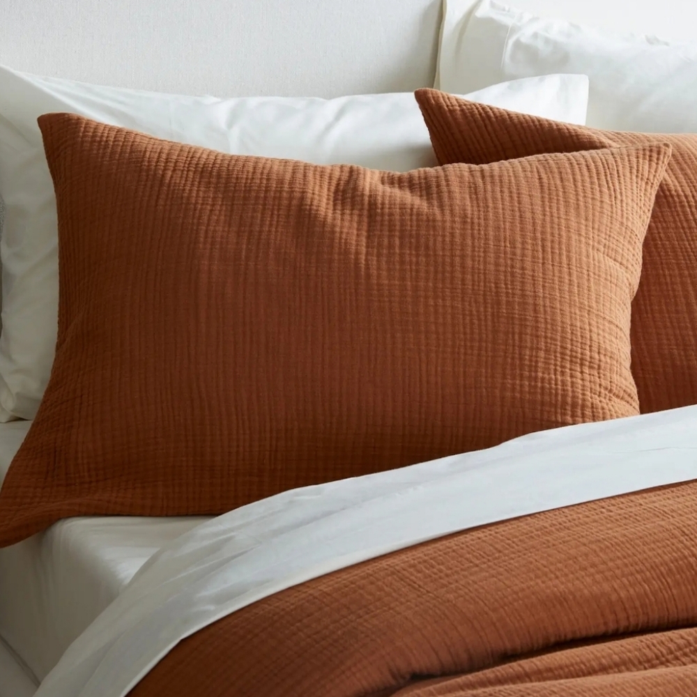 Quince Organic Cotton Set Of 2 Terracotta Airy Gauze Shams! King (W1) - Picture 2 of 10